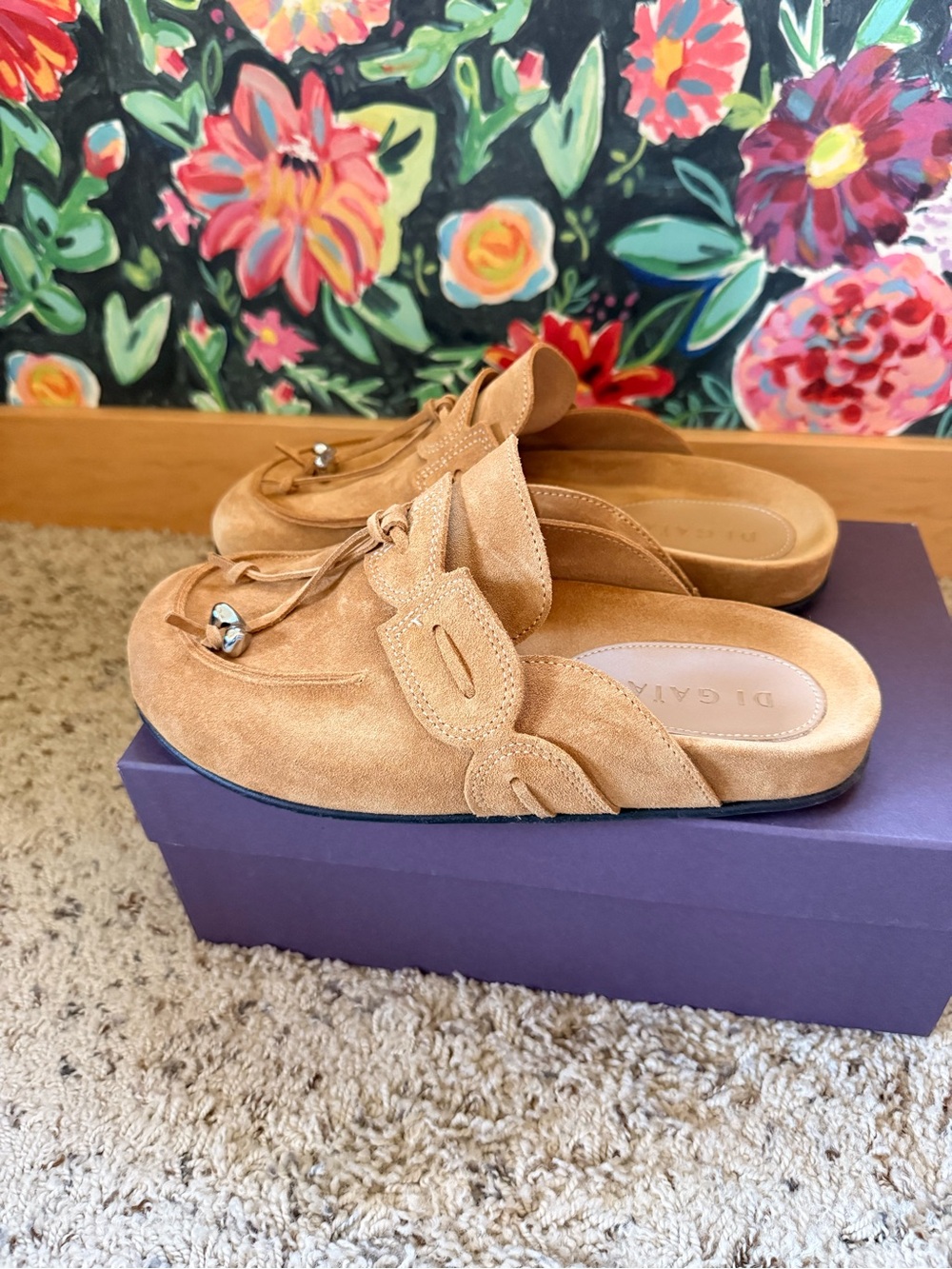 Suede Tassel Backless Mules in Tan - Picture 6 of 7